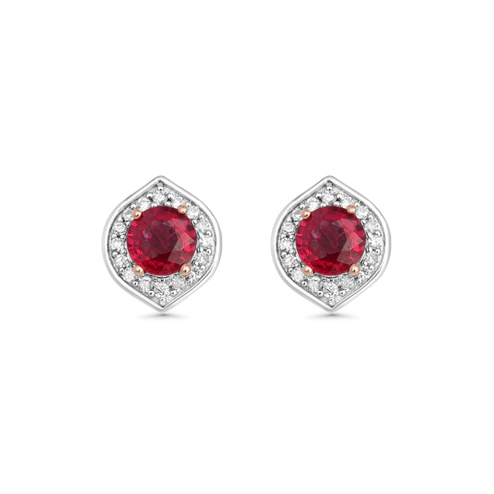 1.1 Cts Ruby and White Diamond Earring in 14K Two Tone