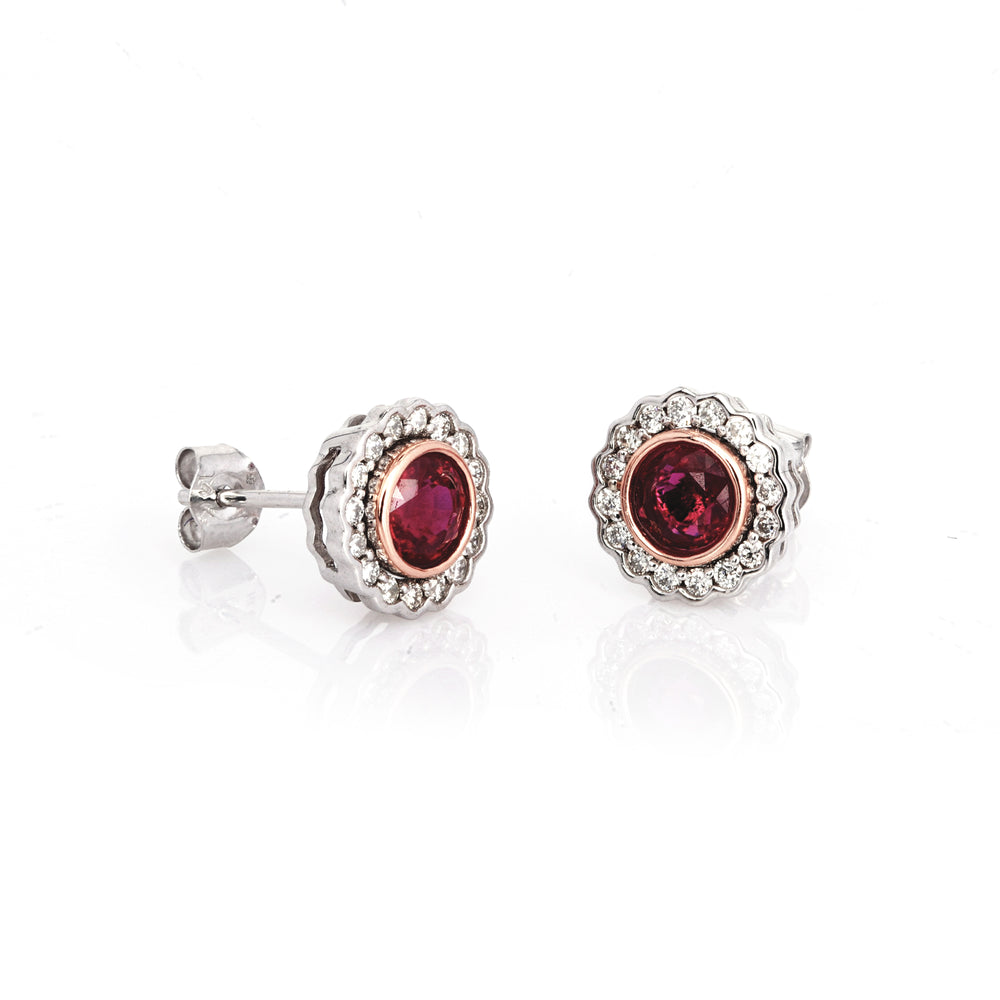 1.32 Cts Ruby and White Diamond Earring in 14K Two Tone