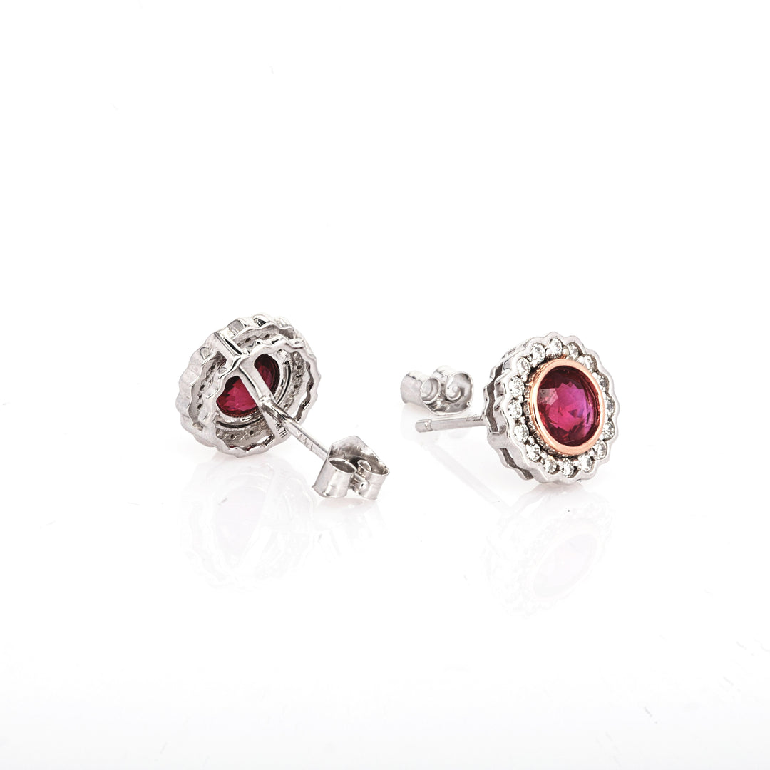 1.32 Cts Ruby and White Diamond Earring in 14K Two Tone