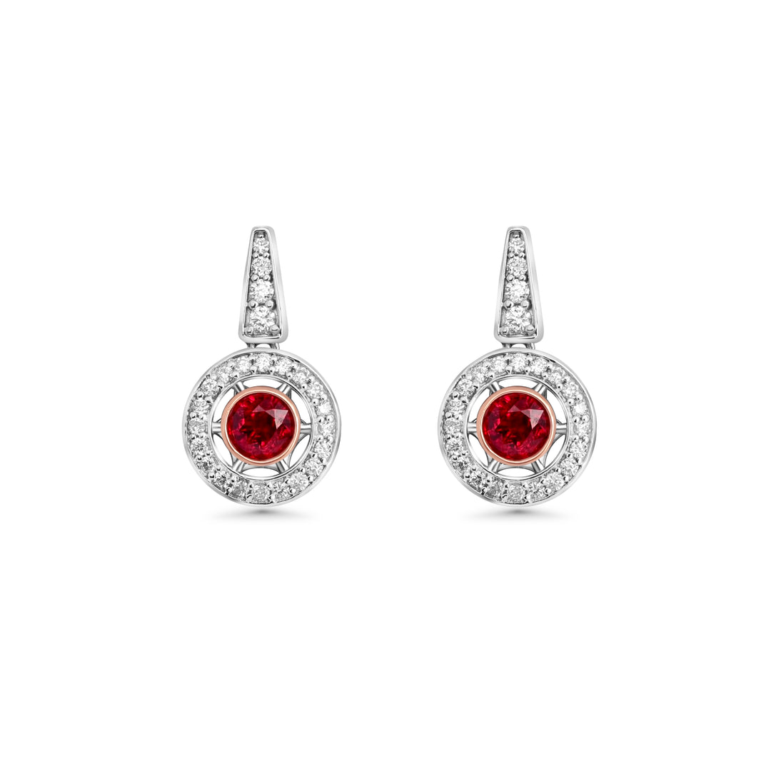 1.3 Cts Ruby and White Diamond Earring in 14K Two Tone