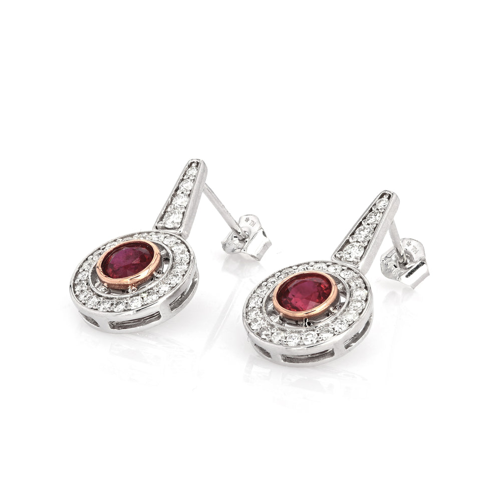 1.3 Cts Ruby and White Diamond Earring in 14K Two Tone