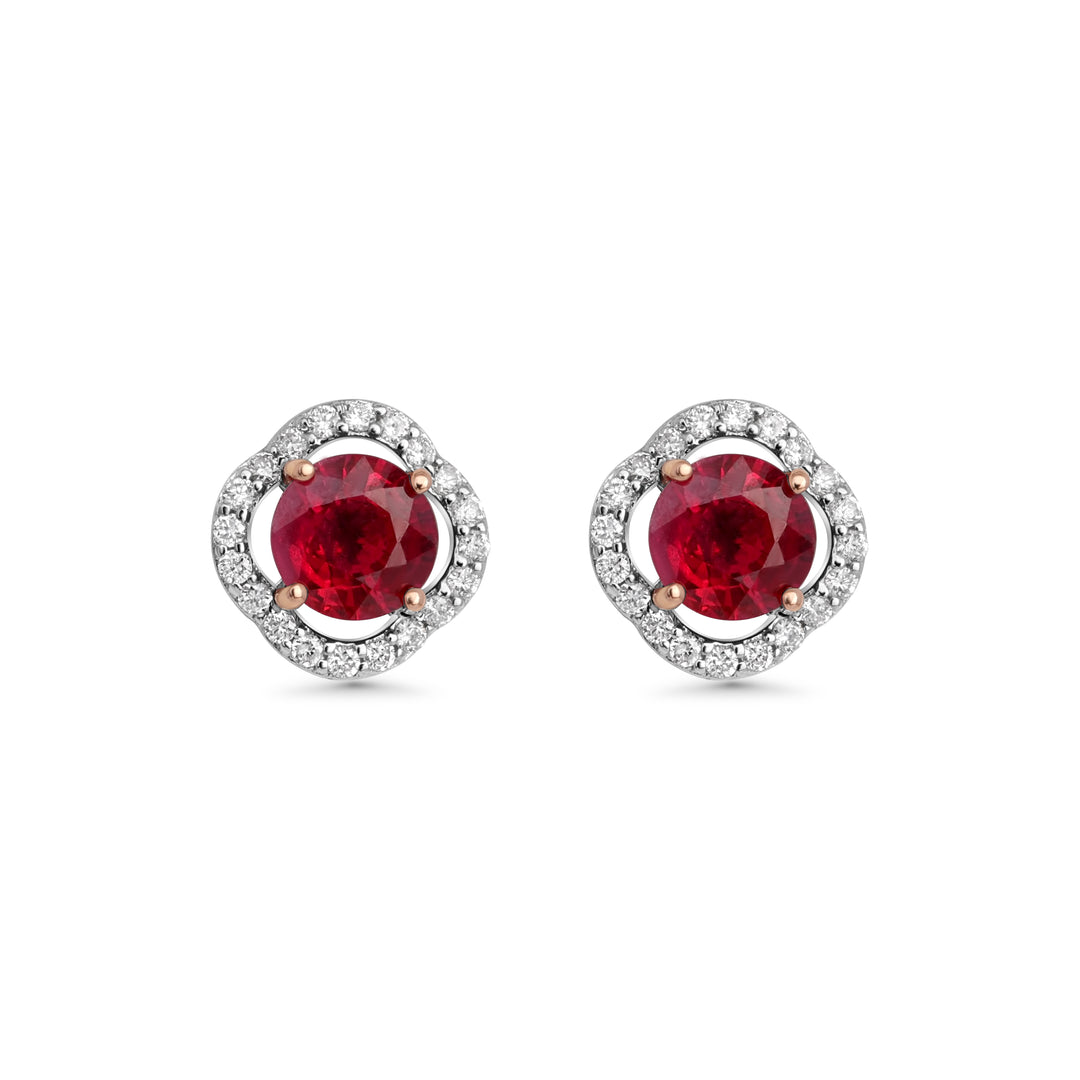 1.62 Cts Ruby and White Diamond Earring in 14K Two Tone