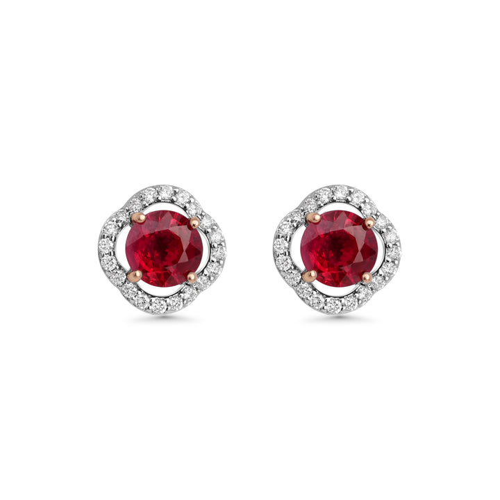 1.62 Cts Ruby and White Diamond Earring in 14K Two Tone