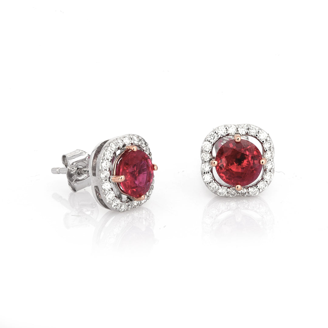 1.62 Cts Ruby and White Diamond Earring in 14K Two Tone