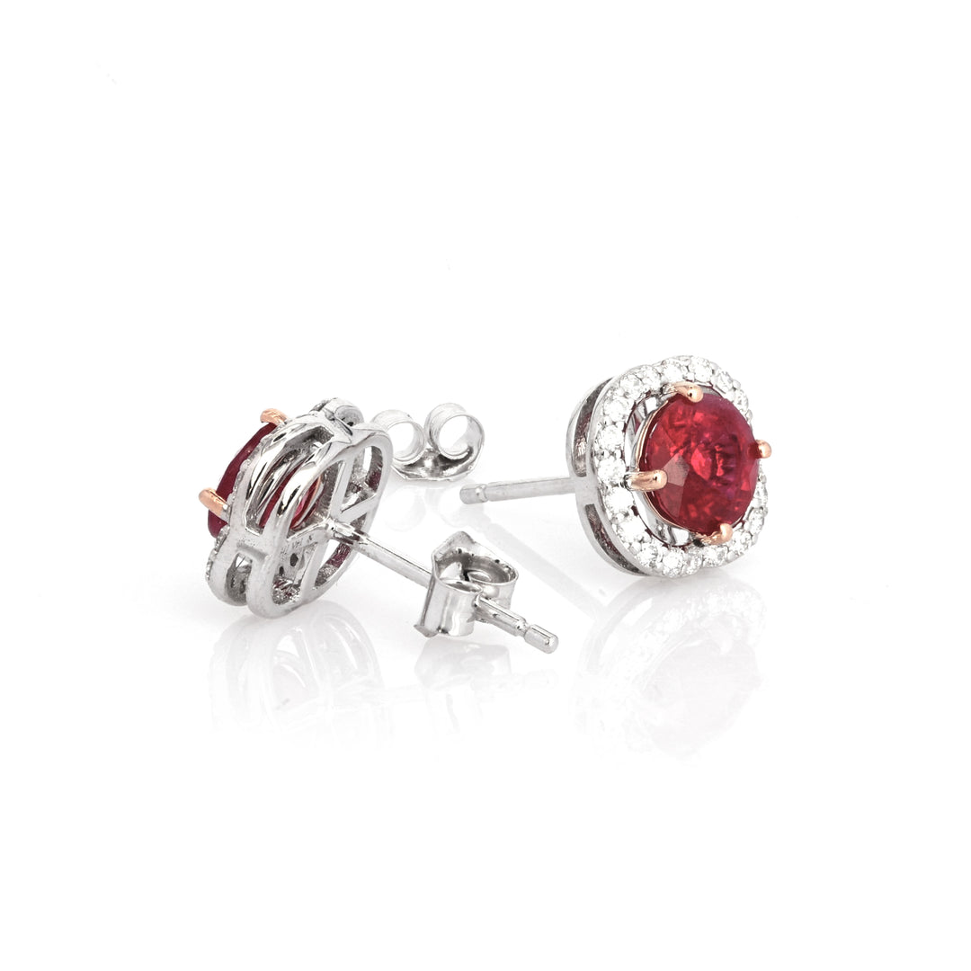 1.62 Cts Ruby and White Diamond Earring in 14K Two Tone