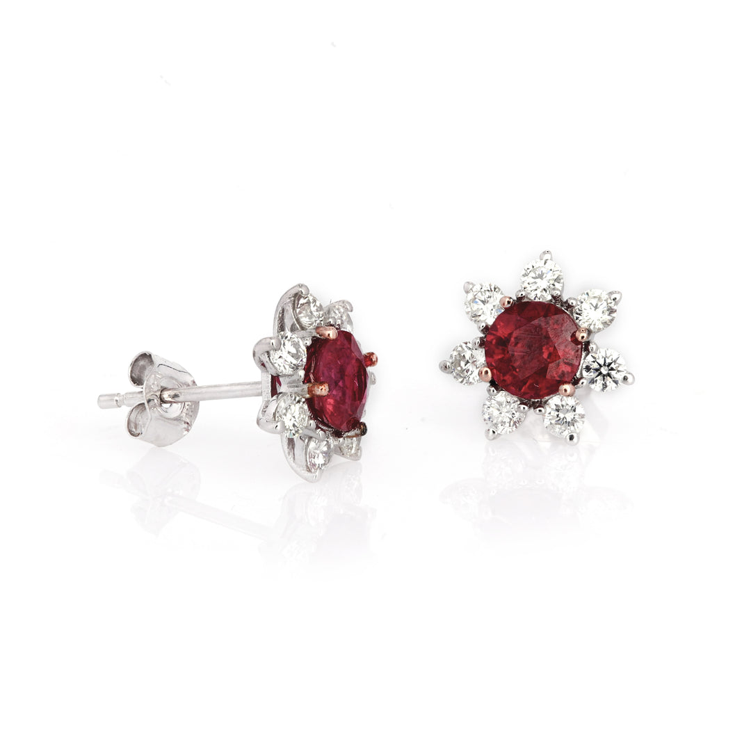 1.4 Cts Ruby and White Diamond Earring in 14K Two Tone