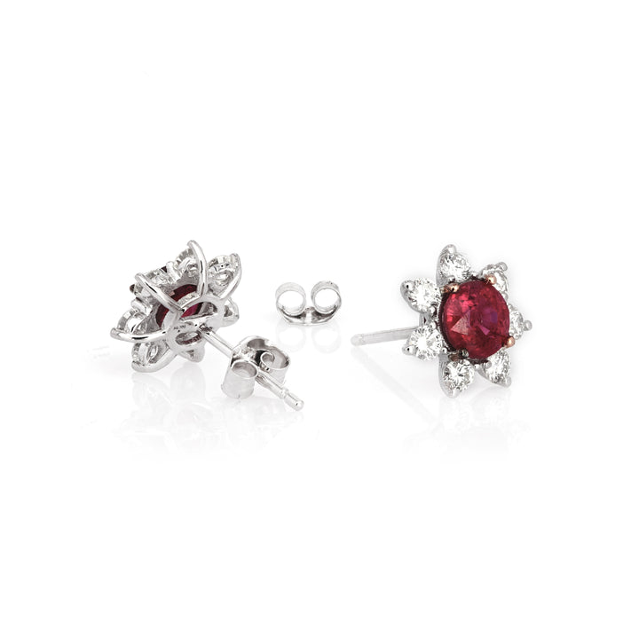 1.4 Cts Ruby and White Diamond Earring in 14K Two Tone