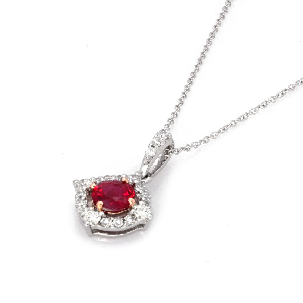 0.63 Cts Ruby and White Diamond Pendant in 14K Two Tone