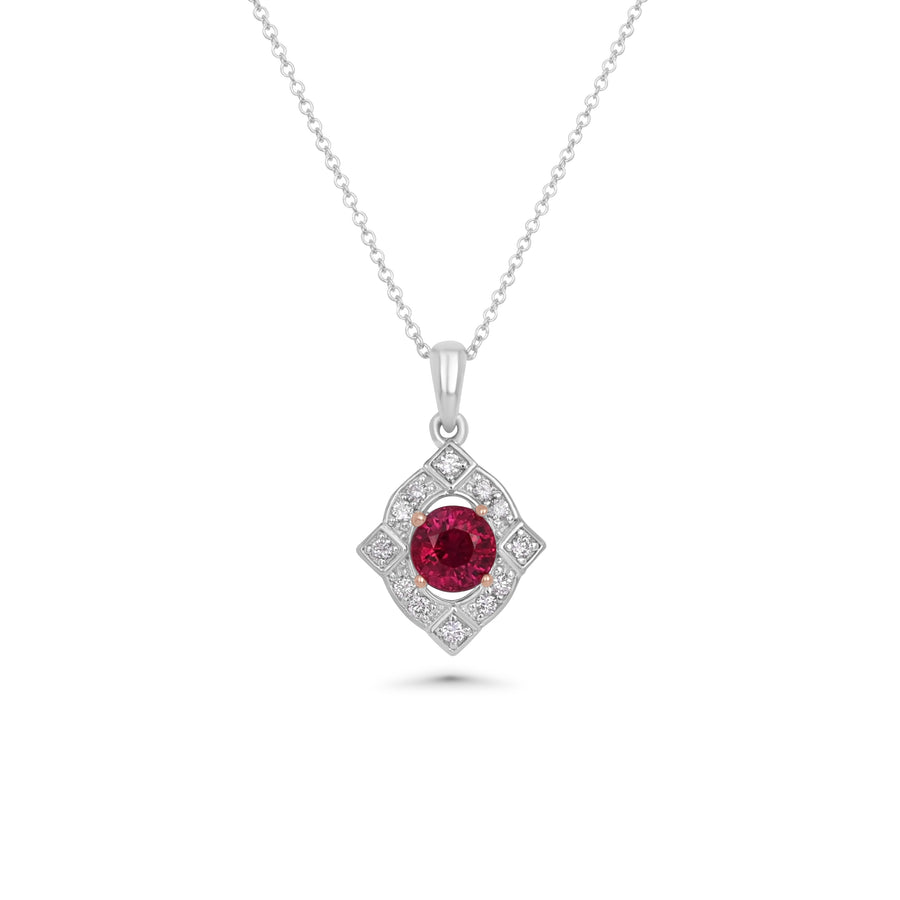 0.79 Cts Ruby and White Diamond Pendant in 14K Two Tone