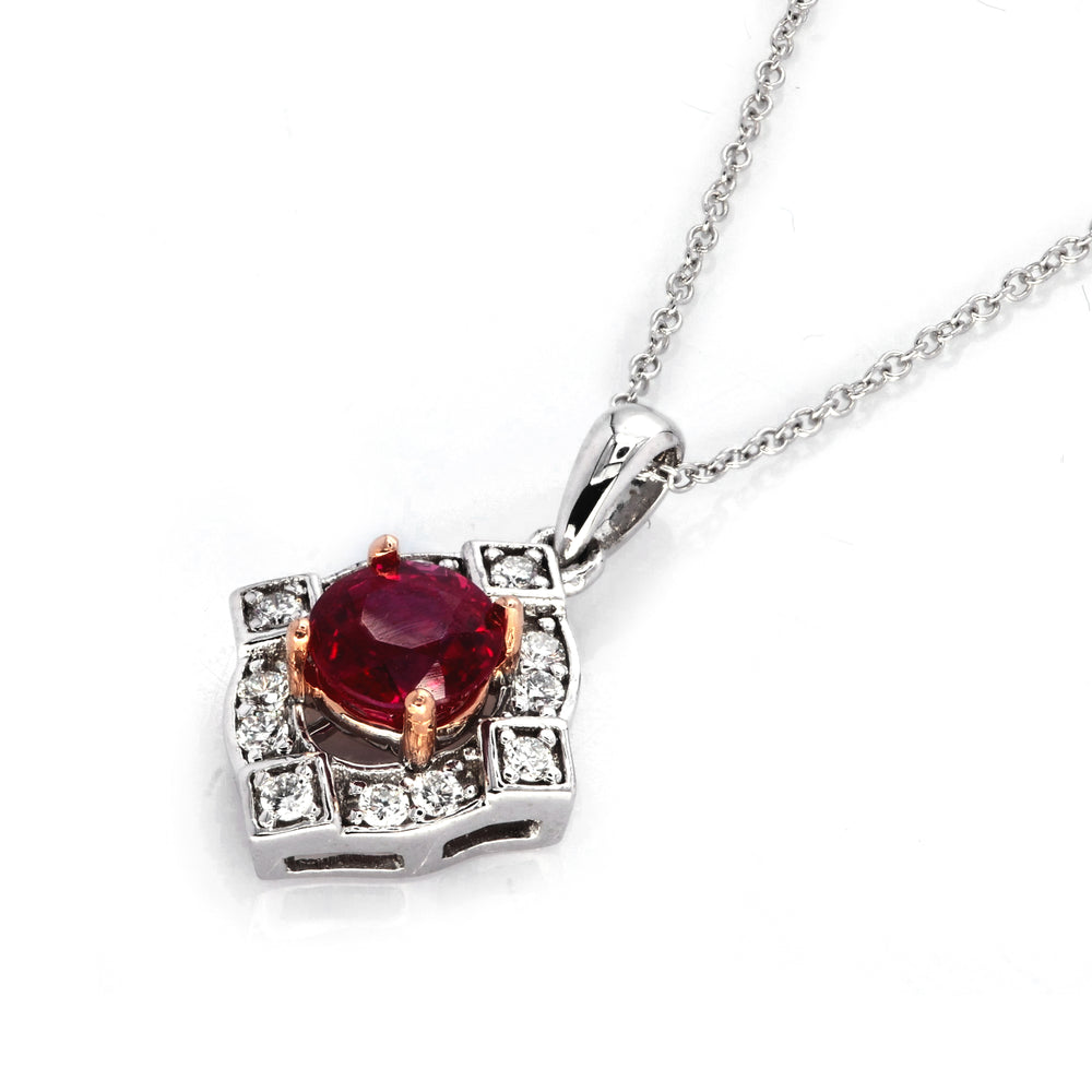 0.79 Cts Ruby and White Diamond Pendant in 14K Two Tone