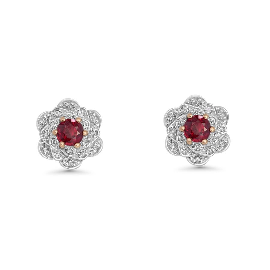 1.27 Cts Ruby and White Diamond Earring in 14K Two Tone