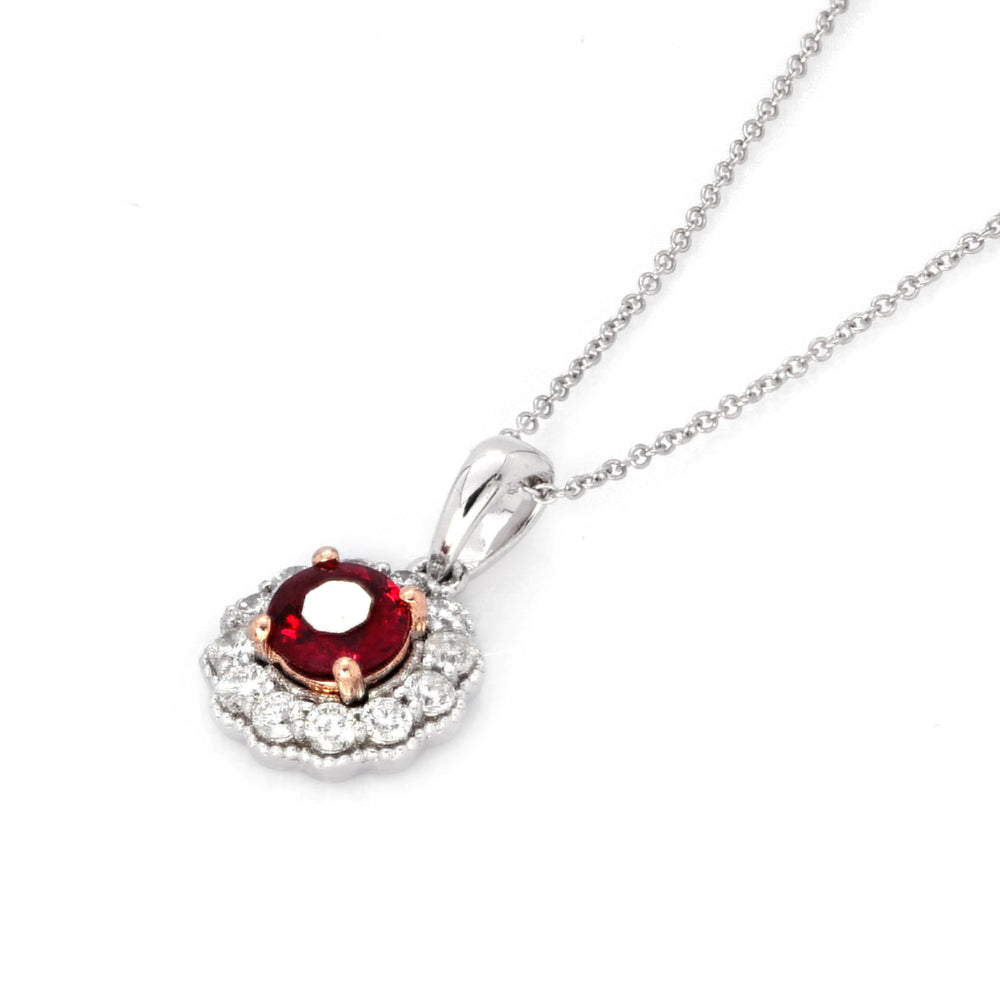 0.62 Cts Ruby and White Diamond Pendant in 14K Two Tone