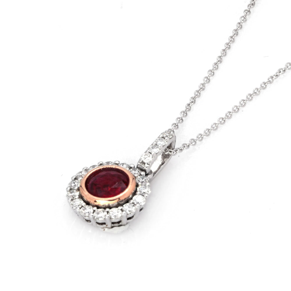 0.52 Cts Ruby and White Diamond Pendant in 14K Two Tone