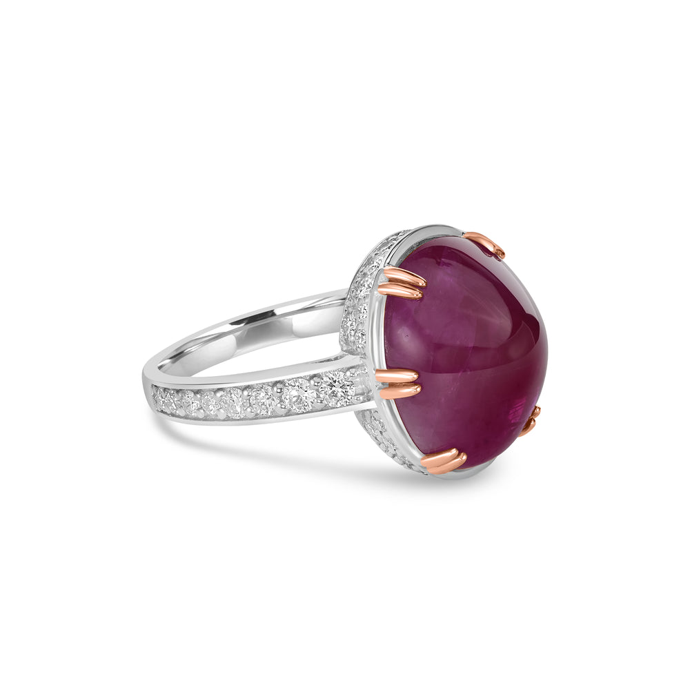 10.33 Cts Ruby and White Diamond Ring in 14K Two Tone