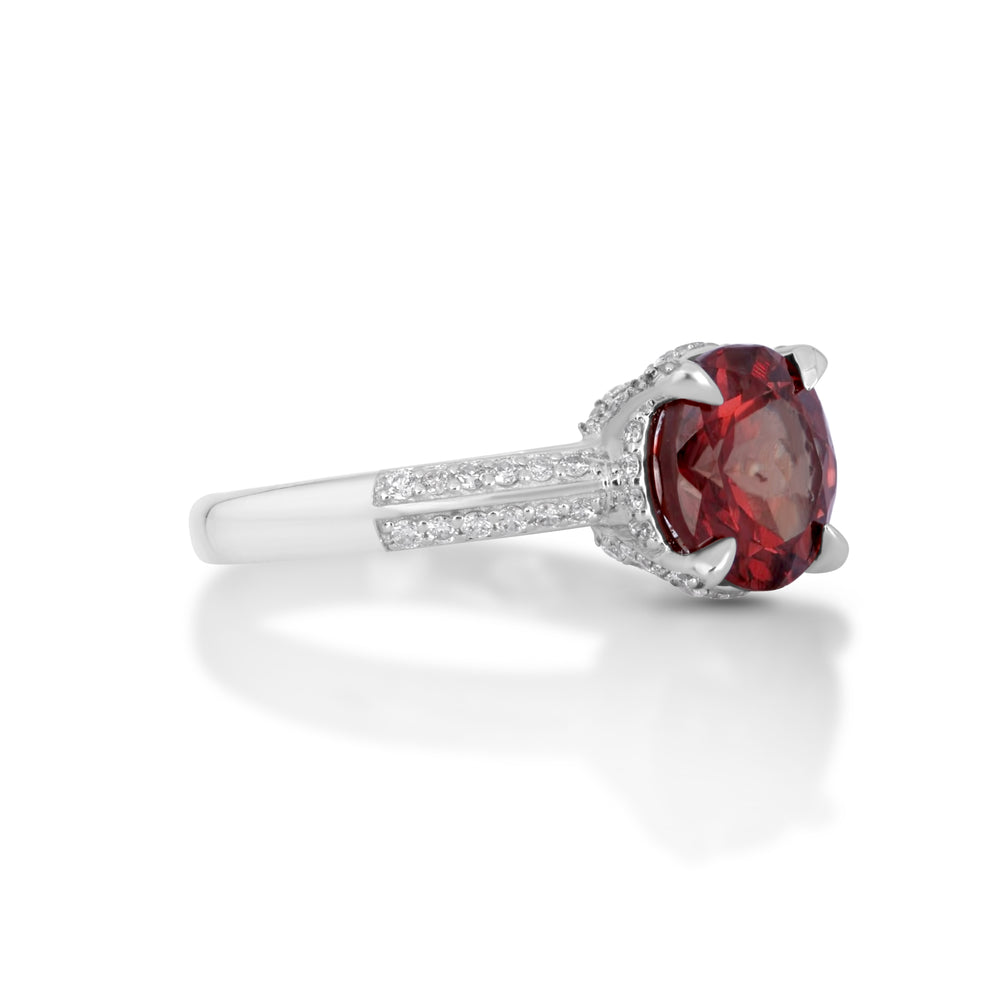 3.3 Cts Color Change Garnet and White Diamond Ring in 14K White Gold