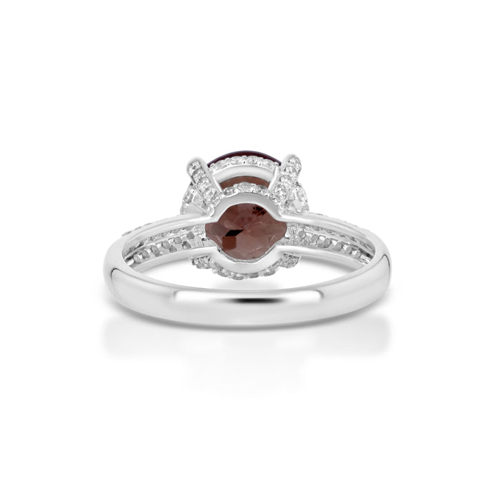 3.3 Cts Color Change Garnet and White Diamond Ring in 14K White Gold