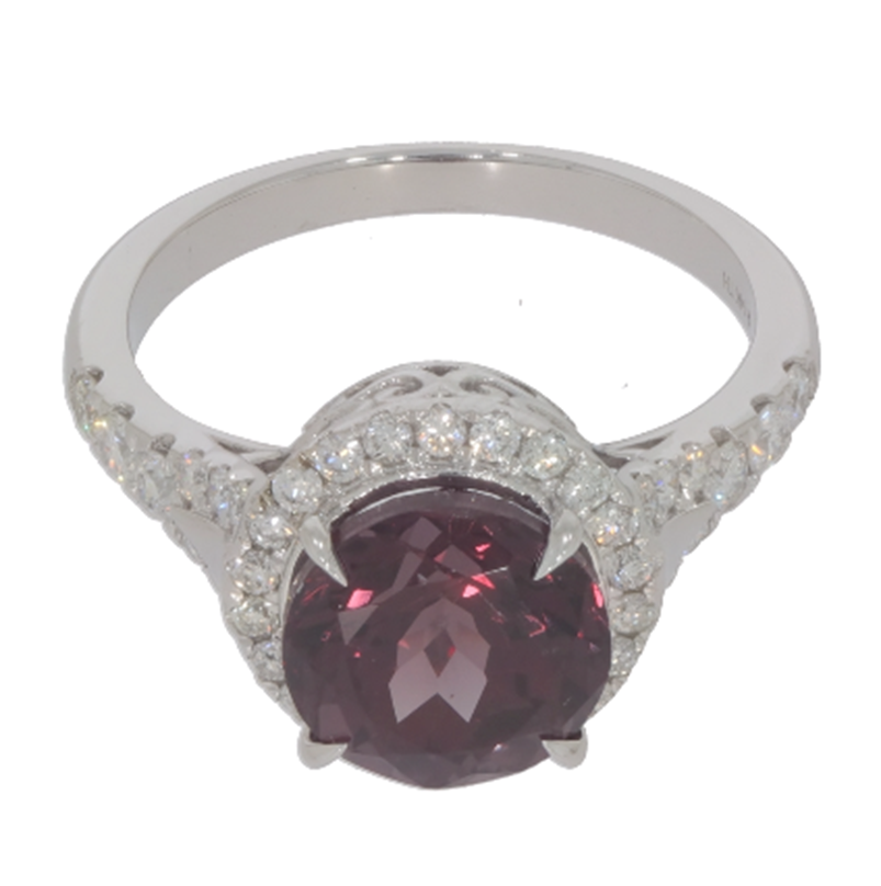 4.41 Cts Colour Change Garnet and White Diamond Ring in 14K White Gold