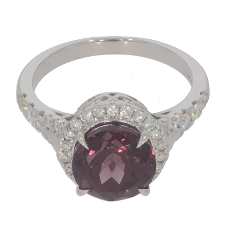 4.41 Cts Colour Change Garnet and White Diamond Ring in 14K White Gold