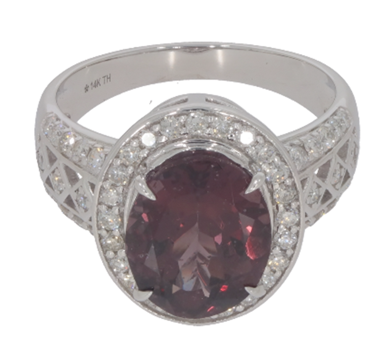 4.41 Cts Colour Change Garnet and White Diamond Ring in 14K White Gold