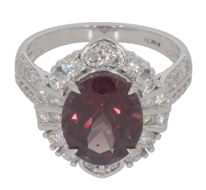 5.15 Cts Colour Change Garnet and White Diamond Ring in 14K White Gold