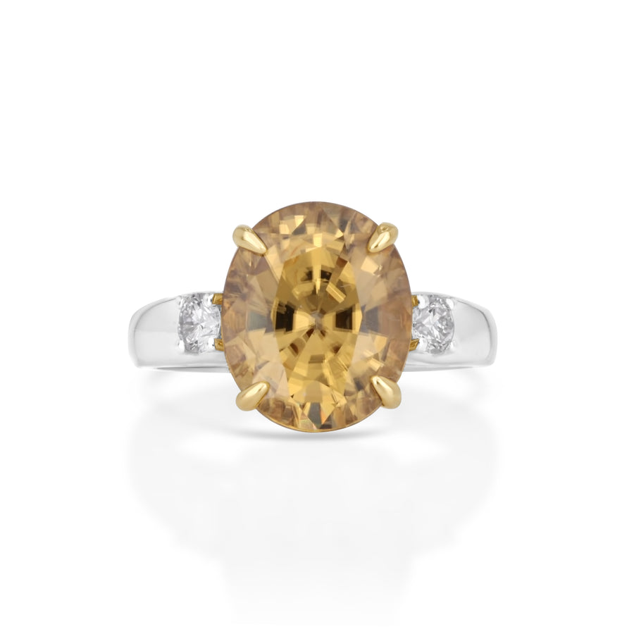 8.1 Cts Yellow Zircon and White Diamond Ring in 14K Two Tone
