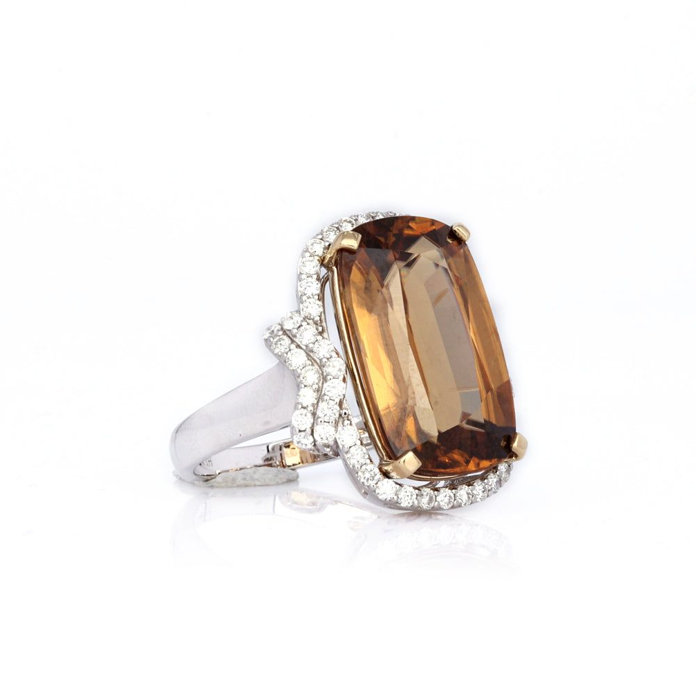 15.95 Cts Yellow Zircon and White Diamond Ring in 14K Two Tone