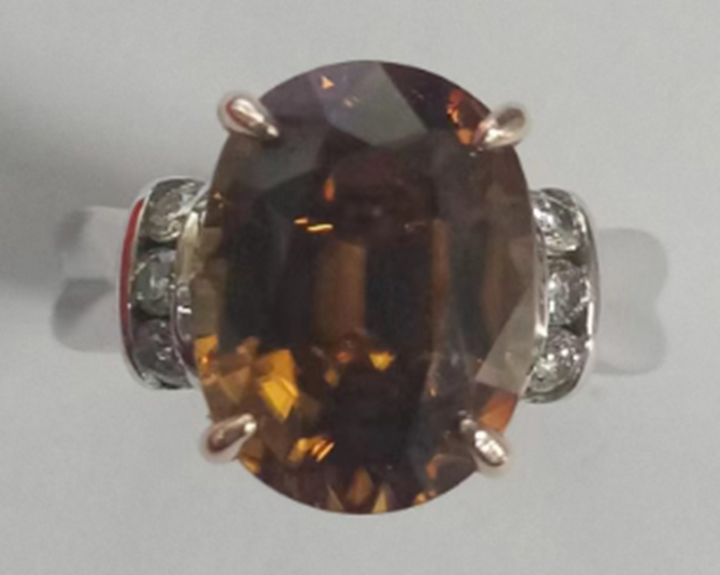 8.07 Cts Yellow Zircon and White Diamond Ring in 14K 2-Tone