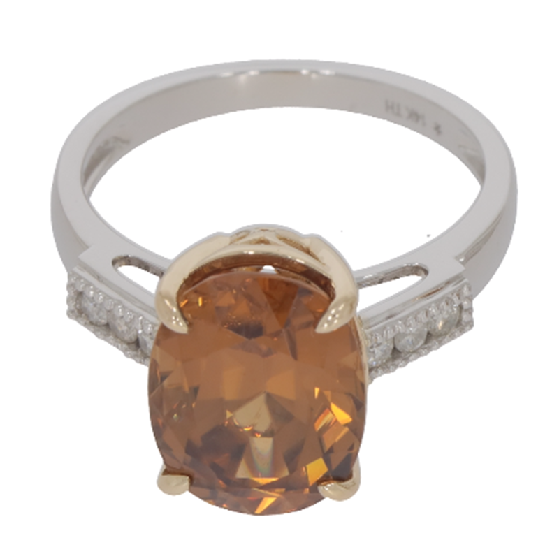 7.99 Cts Yellow Zircon and White Diamond Ring in 14K 2-Tone