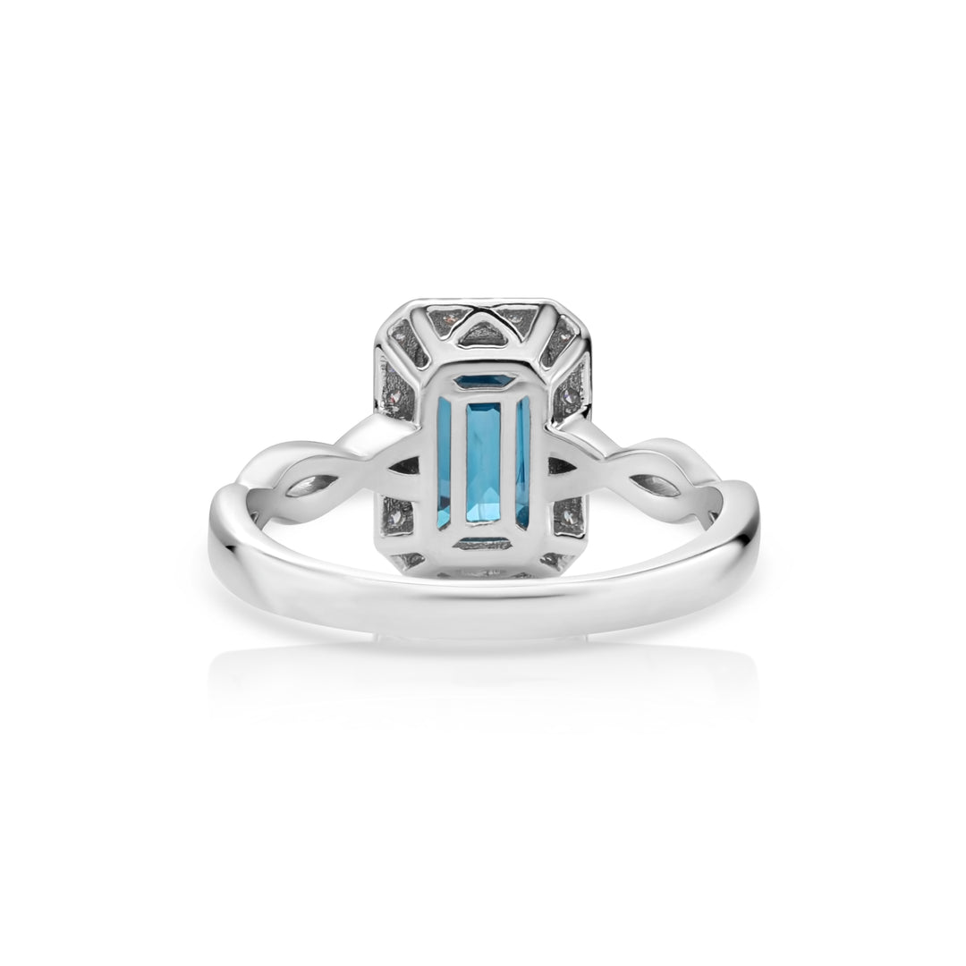 4.27 Cts Blue Zircon and White Diamond Ring in 14K White Gold