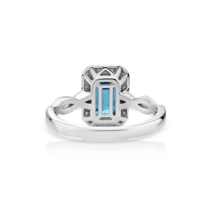 4.27 Cts Blue Zircon and White Diamond Ring in 14K White Gold