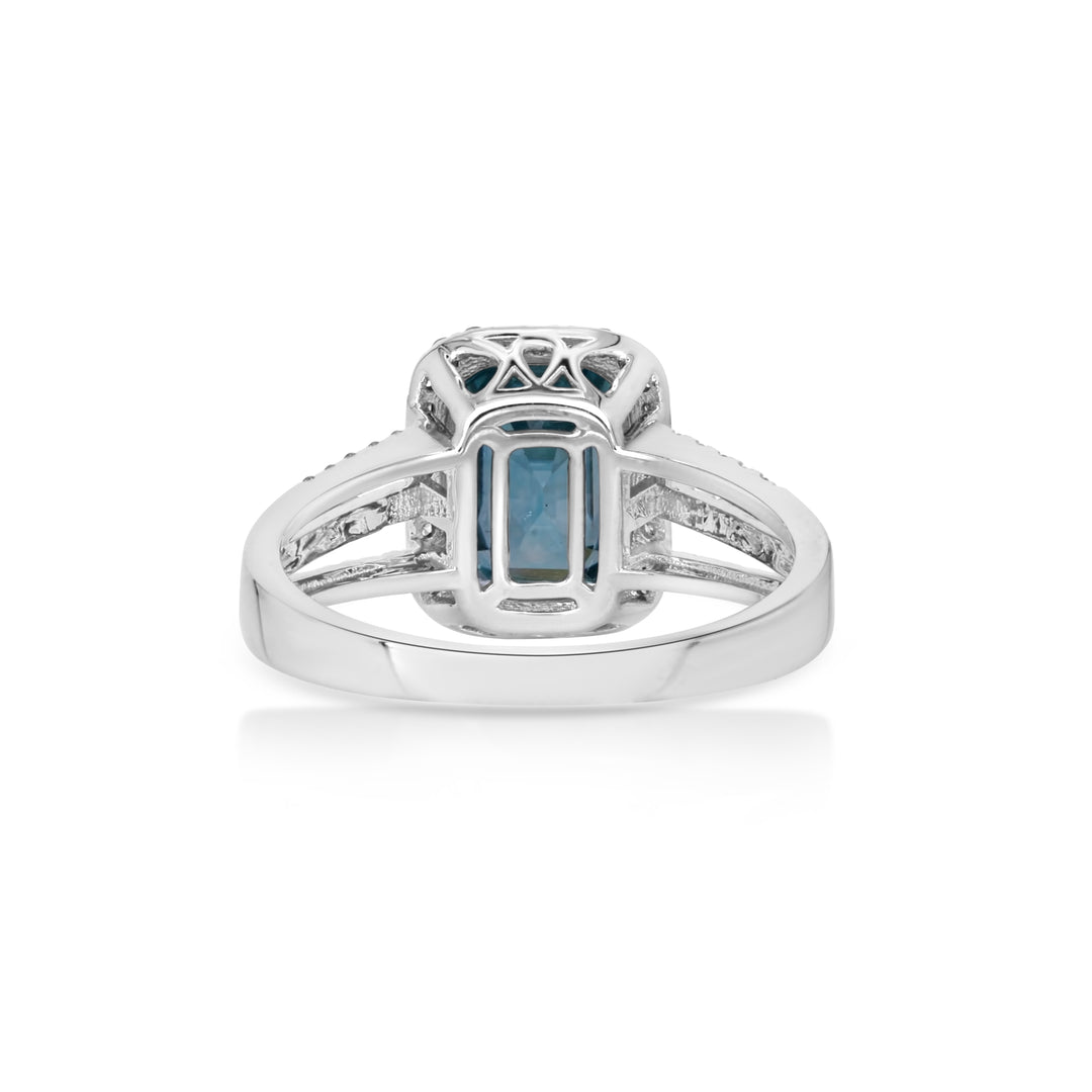 5.99 Cts Blue Zircon and White Diamond Ring in 14K White Gold