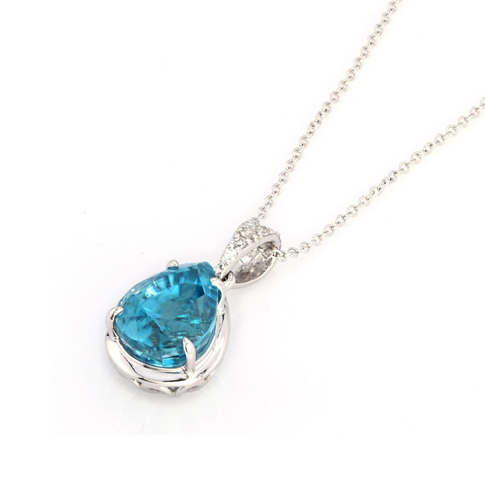 5.33 Cts Blue Zircon and White Diamond Pendant in 14K White Gold