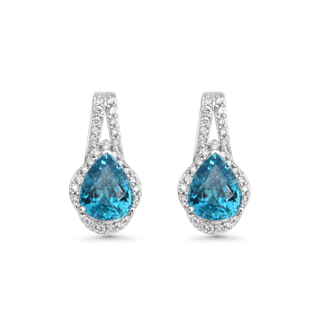 11.57 Cts Blue Zircon and White Diamond Earring in 14K White Gold