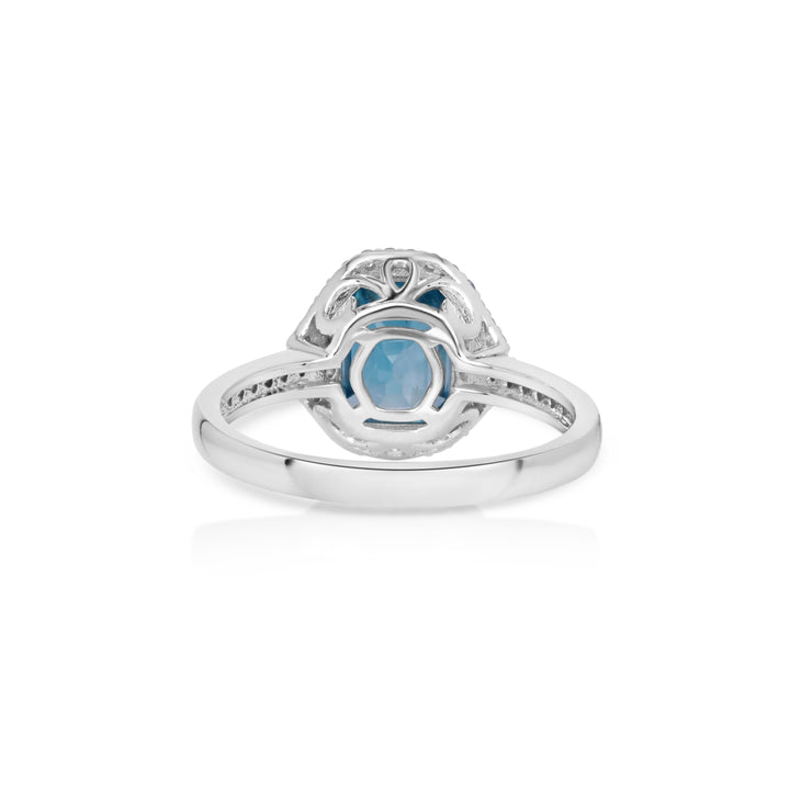 5.63 Cts Blue Zircon and White Diamond Ring in 14K White Gold