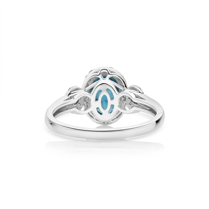 4.11 Cts Blue Zircon and White Diamond Ring in 14K White Gold