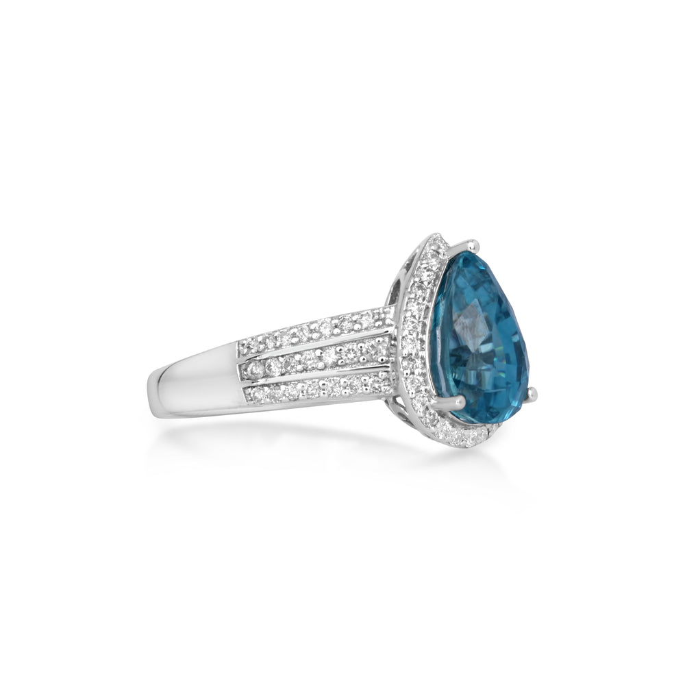 5.99 Cts Blue Zircon and White Diamond Ring in 14K White Gold