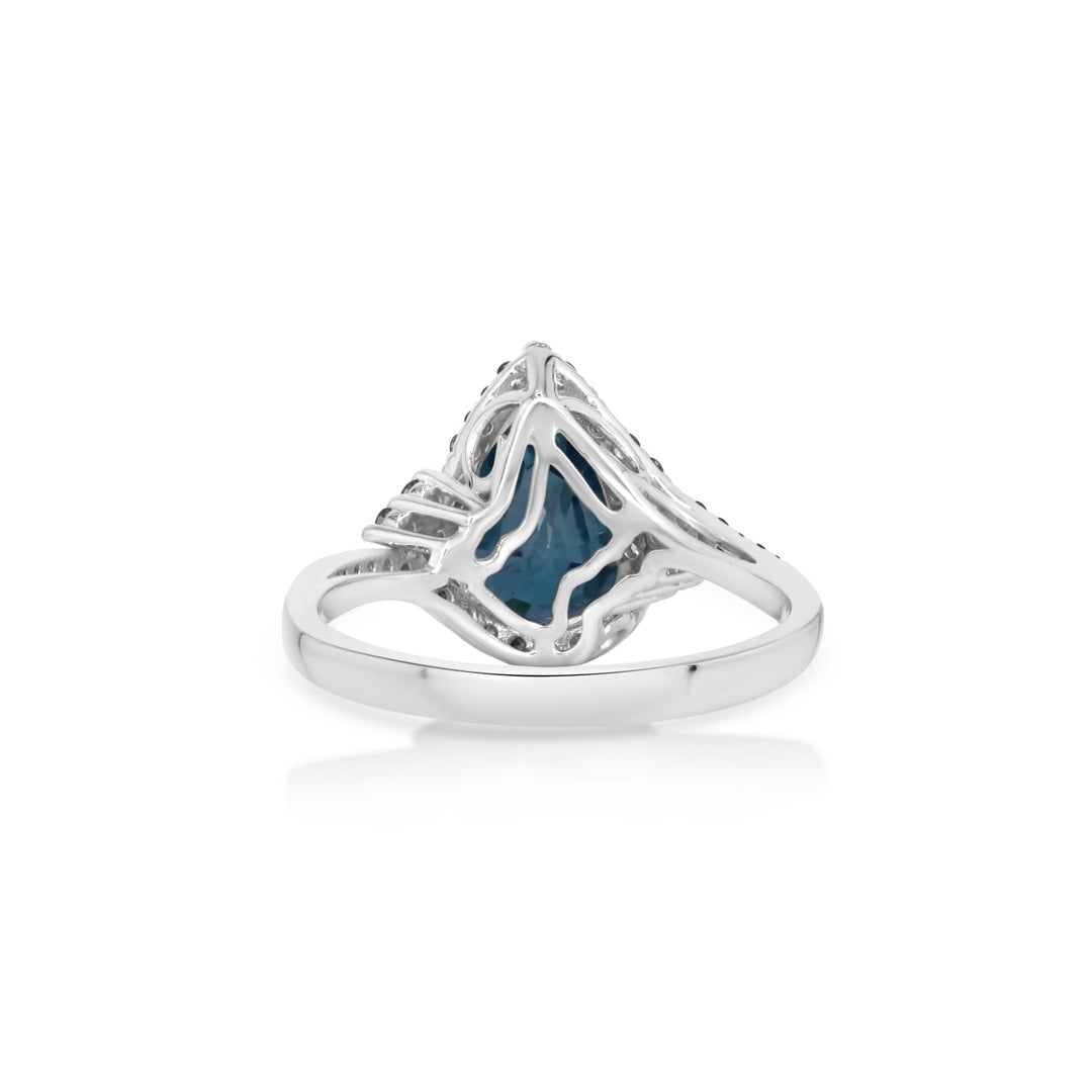 6.44 Cts Blue Zircon and White Diamond Ring in 14K White Gold