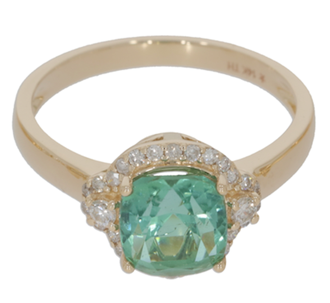 2.40 Cts Paraiba Tourmaline and White Diamond Ring in 14K Yellow Gold