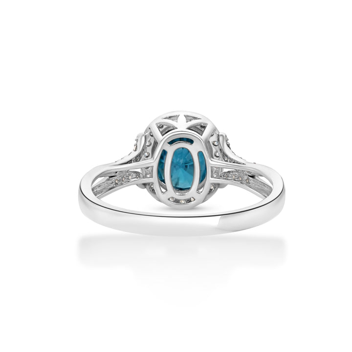4.18 Cts Blue Zircon and White Diamond Ring in 14K White Gold