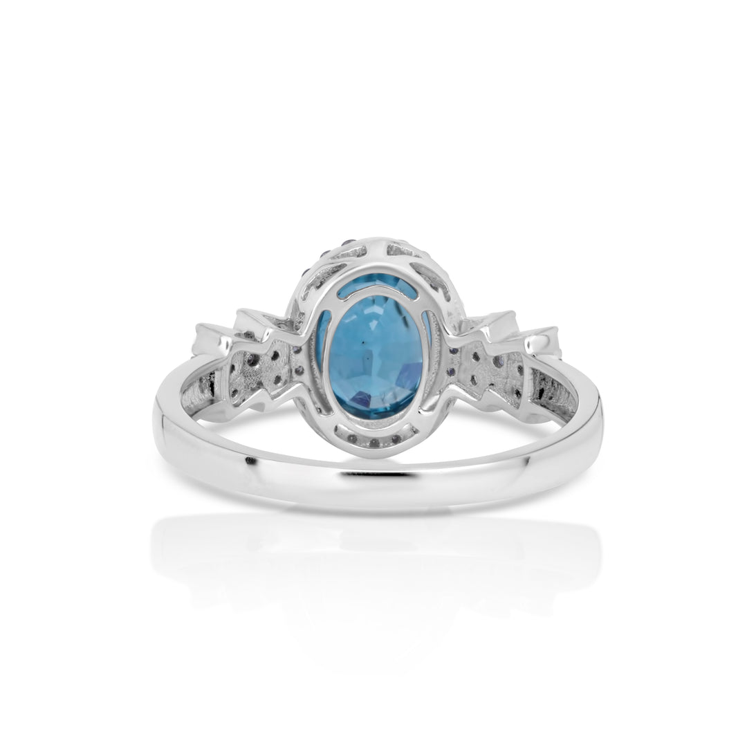 2.79 Cts Blue Zircon and White Diamond Ring in 14K White Gold