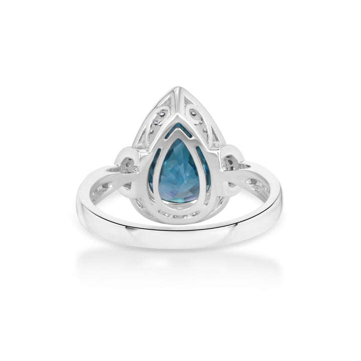 6.02 Cts Blue Zircon and White Diamond Ring in 14K White Gold