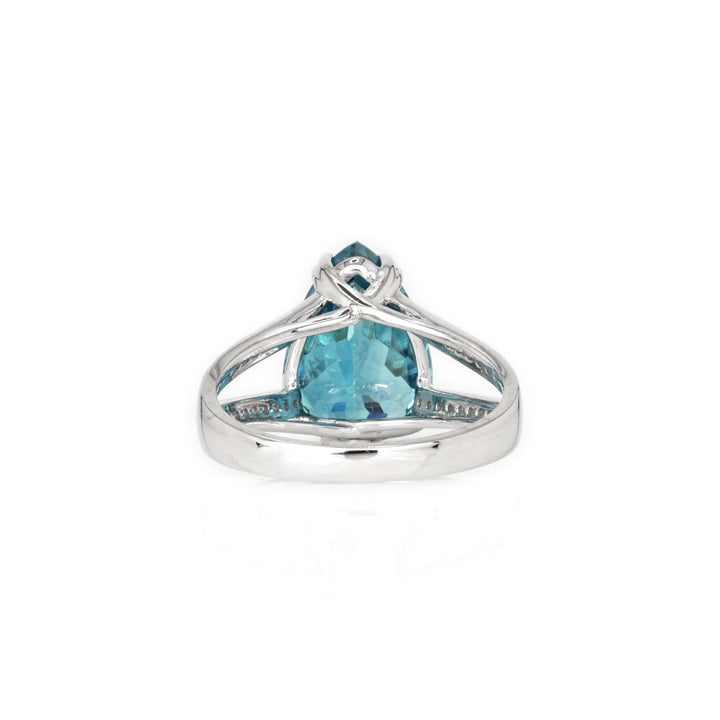 10.43 Cts Blue Zircon and White Diamond Ring in 14K White Gold