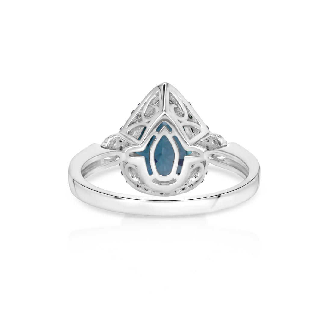 6.23 Cts Blue Zircon and White Diamond Ring in 14K White Gold