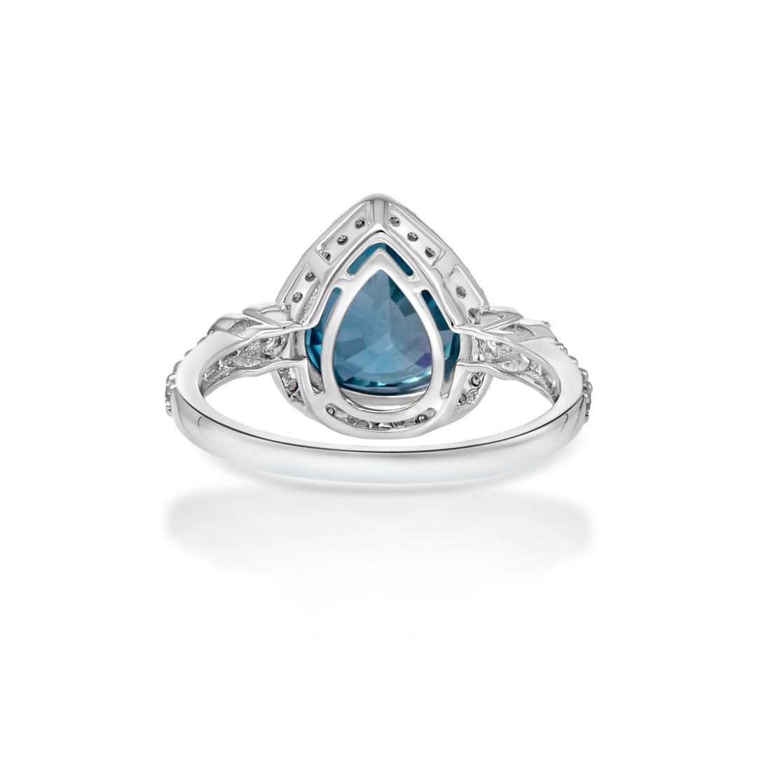 5.21 Cts Blue Zircon and White Diamond Ring in 14K White Gold