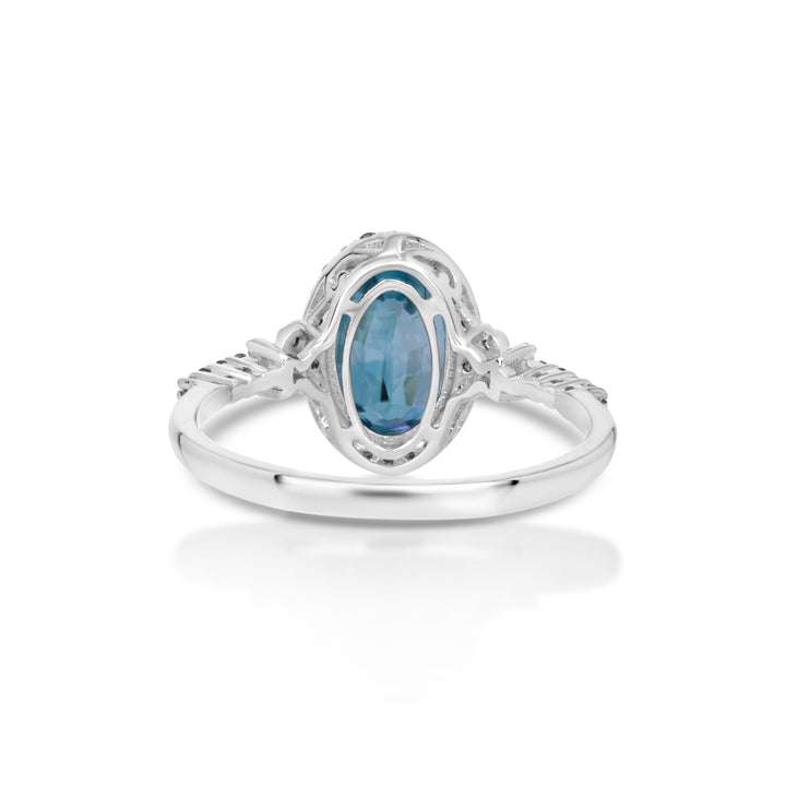 3.53 Cts Blue Zircon and White Diamond Ring in 14K White Gold