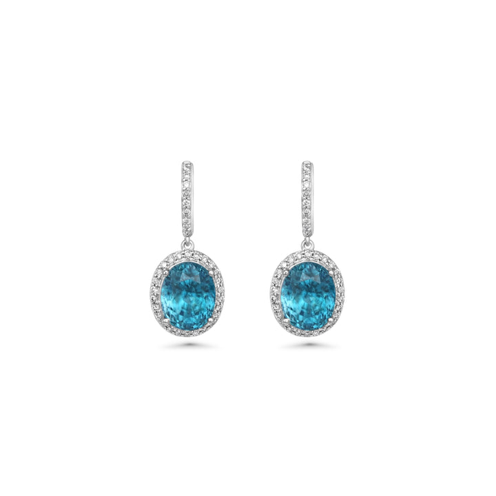 10.43 Cts Blue Zircon and White Diamond Earring in 14K White Gold