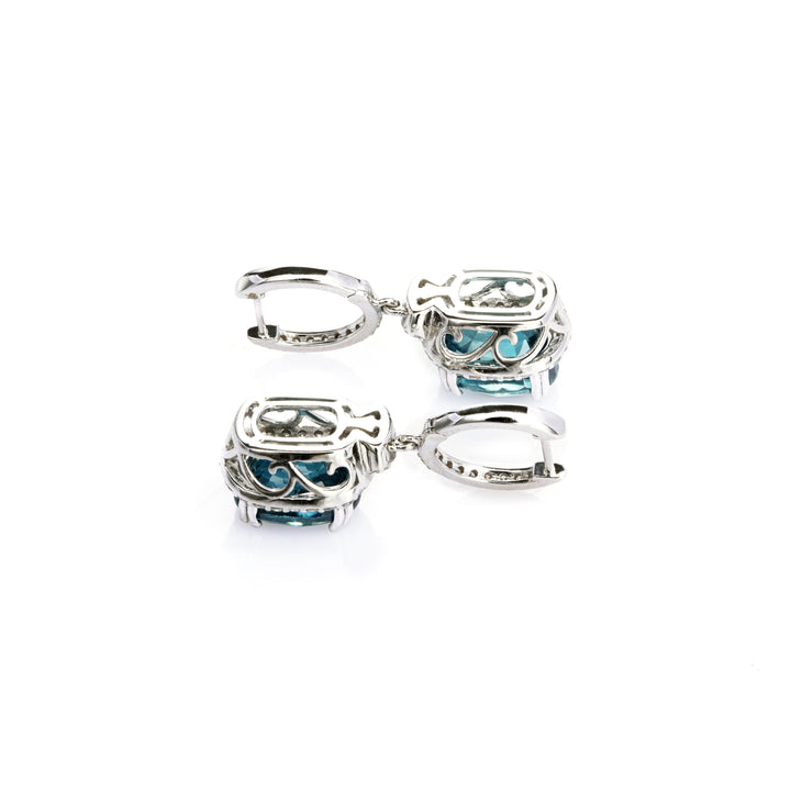 9.21 Cts Blue Zircon and White Diamond Earring in 14K White Gold