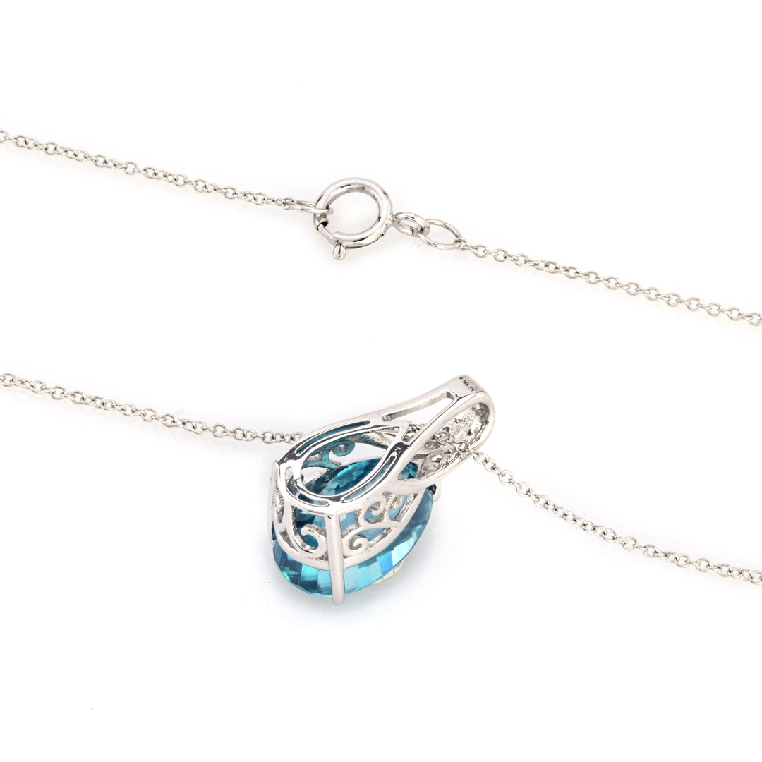 5.99 Cts Blue Zircon and White Diamond Pendant in 14K White Gold