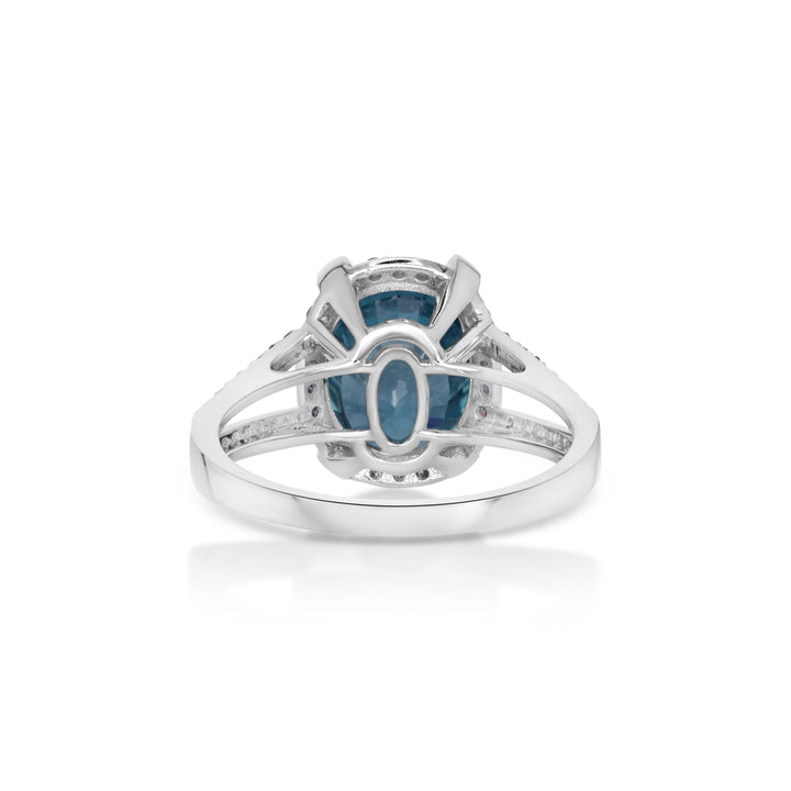 7.37 Cts Blue Zircon and White Diamond Ring in 14K White Gold