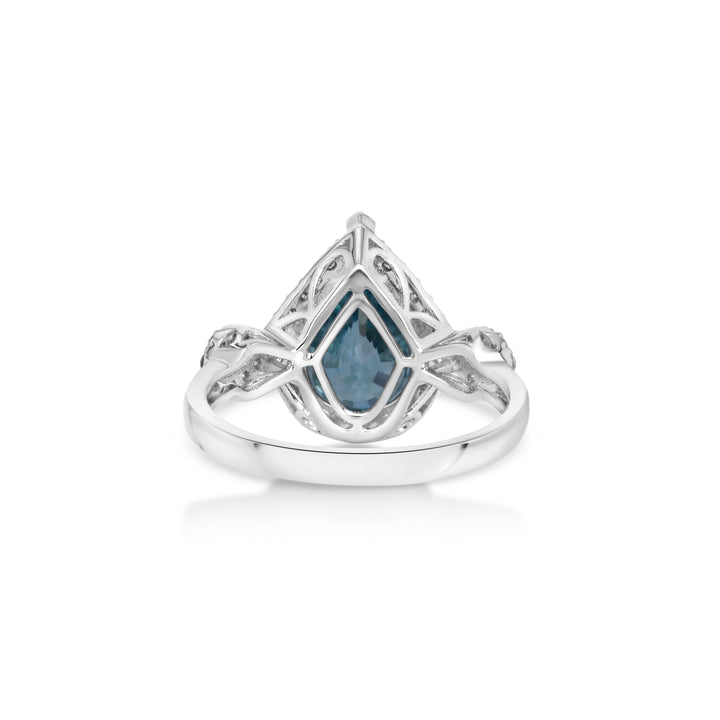 5.43 Cts Blue Zircon and White Diamond Ring in 14K White Gold